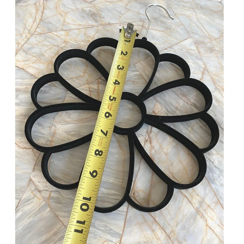 Black Velvet Flocked Flower Scarf Hanger 12 Loop Belt Accessory Organizer